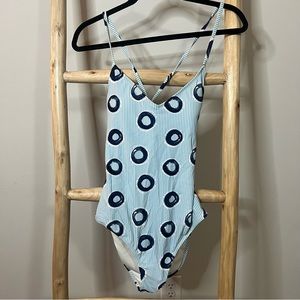 Aerie full coverage one piece “pool float” striped blue swim suit M